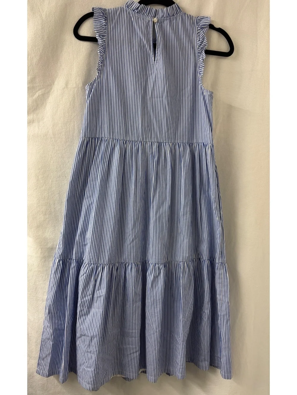 J.Crew Size 00 Blue White Striped Tiered Midi Dress Ruffle Sleeveless